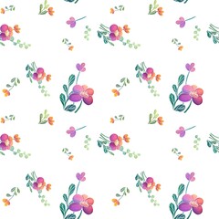 Watercolor floral seamless pattern. Vintage summer background with wildflowers. rustic style, coloured garden illustration, hand painting print with abstract flowers, leaves and plants