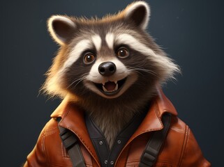 Obraz premium Funny Raccoon Portrait, A Beautiful and Cute Young Mammal in its Natural Habitat, Generative AI