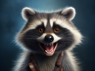 Obraz premium Funny Raccoon Portrait, A Beautiful and Cute Young Mammal in its Natural Habitat, Generative AI