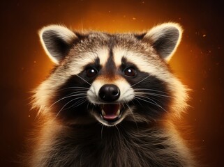 Obraz premium Funny Raccoon Portrait, A Beautiful and Cute Young Mammal in its Natural Habitat, Generative AI