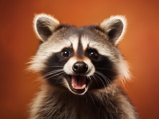 Obraz premium Funny Raccoon Portrait, A Beautiful and Cute Young Mammal in its Natural Habitat, Generative AI