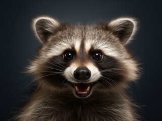 Funny Raccoon Portrait, A Beautiful and Cute Young Mammal in its Natural Habitat, Generative AI
