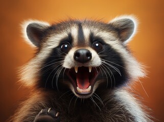 Funny Raccoon Portrait, A Beautiful and Cute Young Mammal in its Natural Habitat, Generative AI