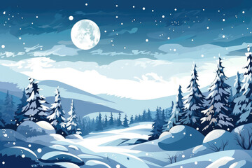 winter landscape snowy night illustration Generative AI