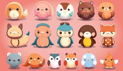 Vector Cute Animals، set of funny cartoon animals