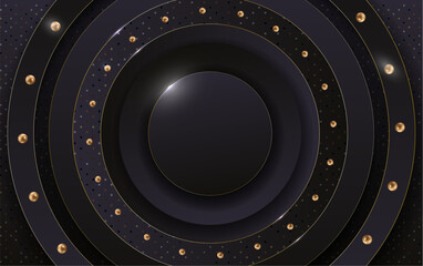 Luxury golden circle background with glitter effect elements.