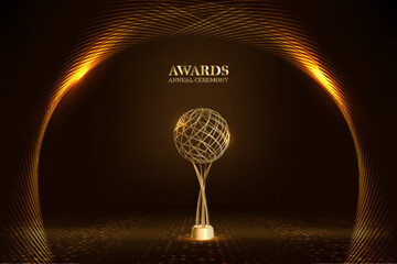 Golden black background of the award. Stunning luxury graphics. Shining wavy lines.