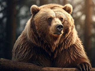 Fototapeta premium Ursus Portrait, A Majestic Illustration of a Dangerous Grizzly Bear, Generative AI