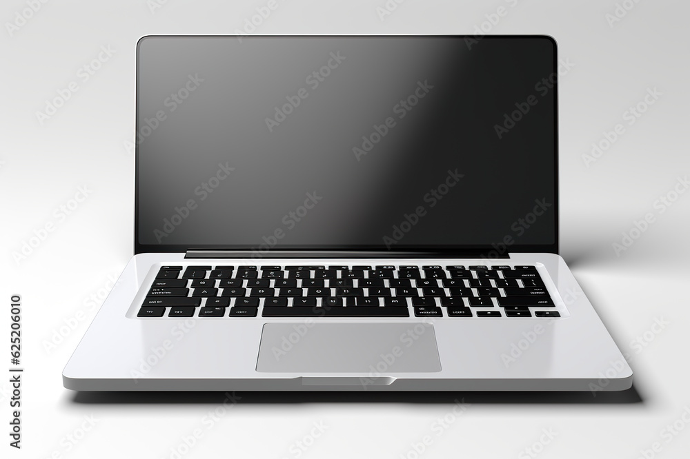 Poster a laptop computer sitting on top of a table. generative ai. mockup with space for your design or log