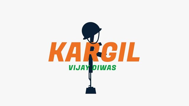 Kargil Vijay Diwas text animation. Annual holiday in India celebrated on Jule 26. Animated text on the white background. Great for the celebration of India society