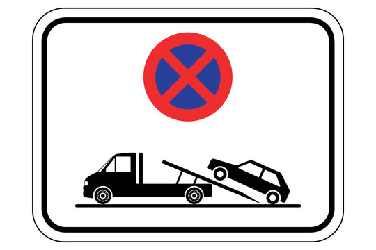 Parken verboten, Abschleppdienst, Abschleppauto, Transport  - Verkehrsschild Hinweisschild