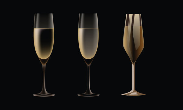 Champagne glasses realistic, vector
