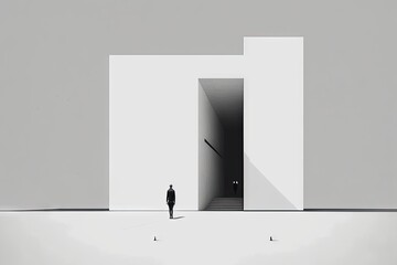 Businessman looking at a door in the white room