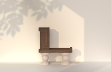 Set of Korean alphabet 'Hangul' with different textures. Decorative letter ‘ㄴ’ with Korean traditional Stone pillars. 3D rendered illustration. Custom art font with white clean space. 
