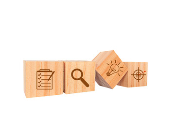Place four wooden blocks side by side to form a ladder to the goal. Isolated on white background....