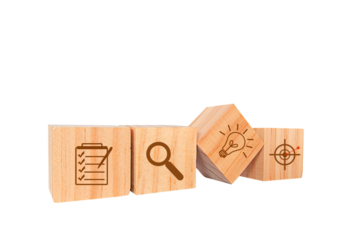 Place four wooden blocks side by side to form a ladder to the goal. Isolated on white background. Business ideas for a successful growth process.PNG