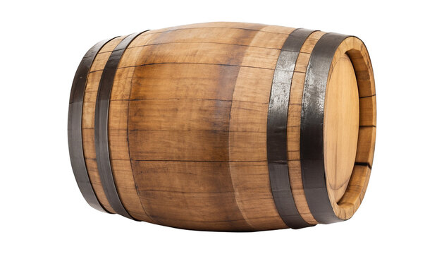 Wooden barrel isolated on transparent and white background.