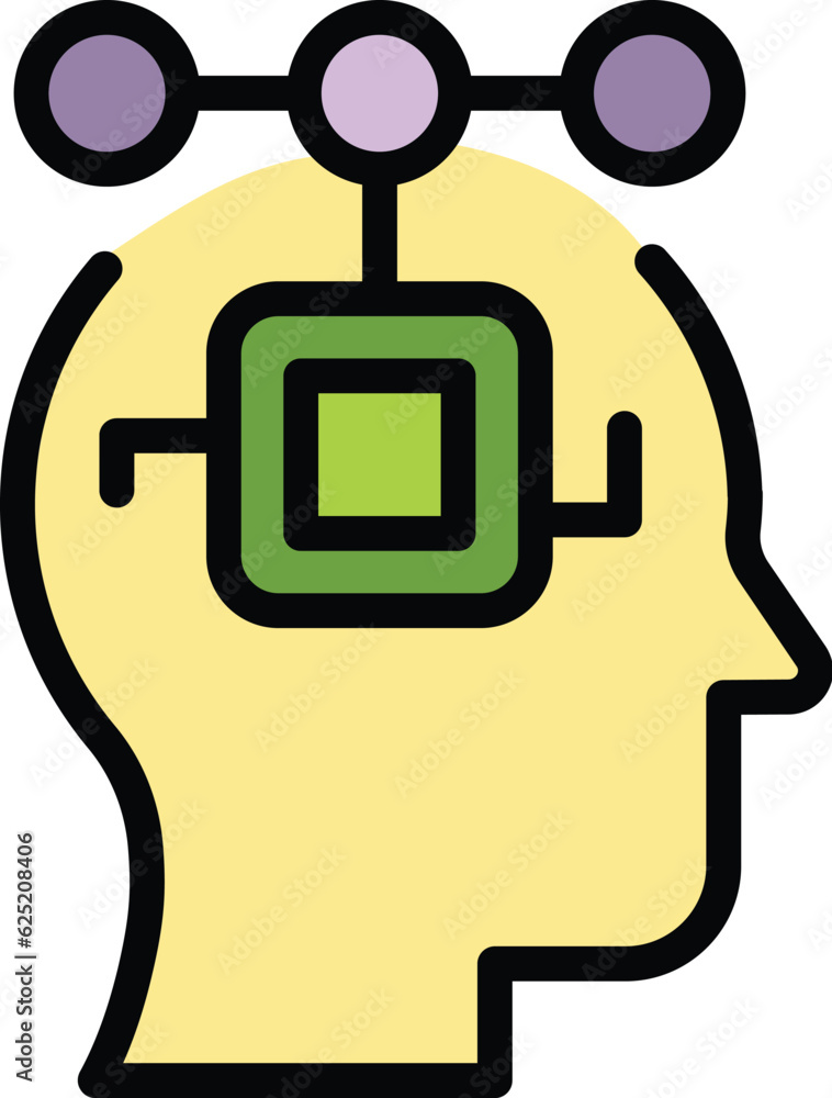 Poster mind processor icon outline vector. circuit technology. digital chip color flat