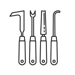 Weeding tools assortment vector line icon for Weed Your Garden Day on June 11