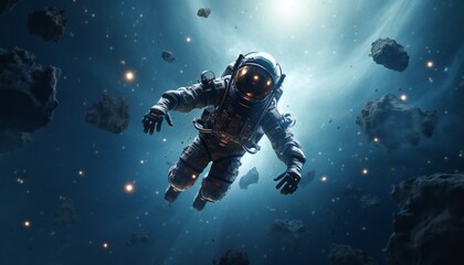 Professional diver flying in space