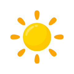 yellow sun icon Simple cartoon style design. The rays of the sun in summer