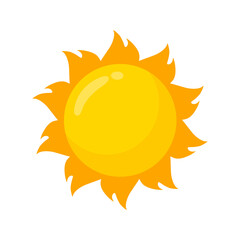 yellow sun icon Simple cartoon style design. The rays of the sun in summer