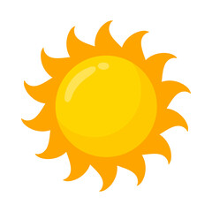 yellow sun icon Simple cartoon style design. The rays of the sun in summer