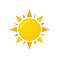 yellow sun icon Simple cartoon style design. The rays of the sun in summer