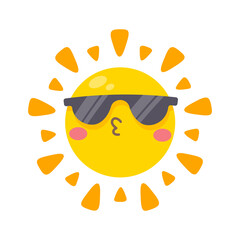 smiling sun cartoon wearing sunglasses summer travel concept protection from sun rays