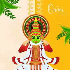 Vector Illustration of Kathakali Dancer on a indian traditional background vector illustration.