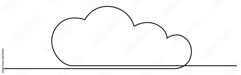 Poster cloud continuous one line drawn. sky linear symbol. vector illustration isolated on white.