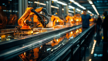 Naklejka premium Automated Production in Advanced Manufacturing Plant. Generative AI.