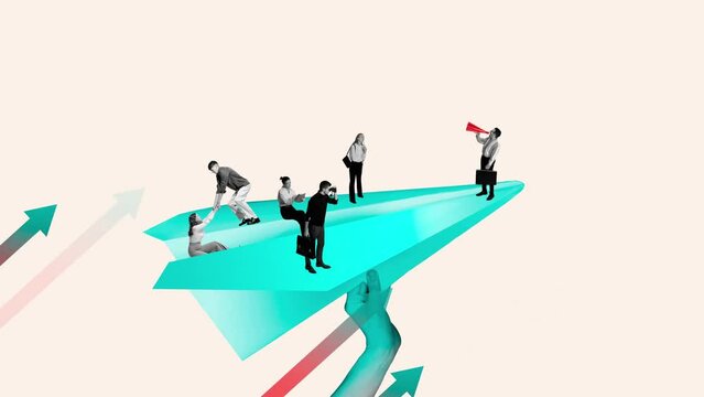 New way. Business people, employees getting ready for new projects. Launching startups. Following creative ideas. Contemporary art collage. Concept of business, office lifestyle, career, teamwork