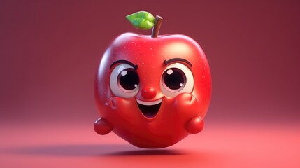 Cute Cartoon Apple Character. Created with Generative AI.	
