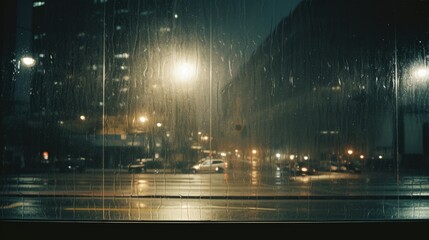 View of a Glass Window from Inside with Rainy City Outside generative AI.