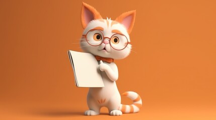 Cute Cartoon Cat Holding a Blank Sign. Created with Generative AI.	