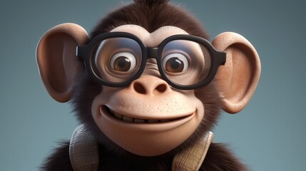 Cool monkey with glasses. Created with Generative AI.