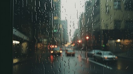 View of a Glass Window from Inside with Rainy City Outside generative AI.