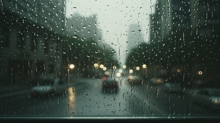 View of a Glass Window from Inside with Rainy City Outside generative AI.