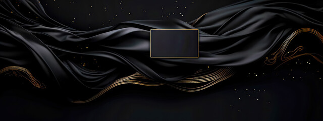 magic luxurious dark black and gold banner, background with copy space made with Generative AI