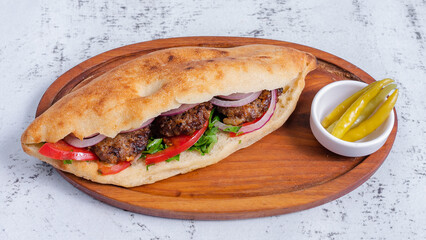 Beef kofta doner kebab isolated close up