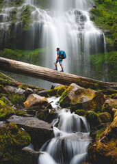 Hiker at an Oregon Waterfall 