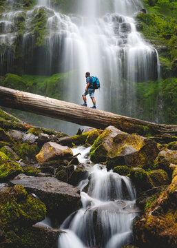 Hiker at an Oregon Waterfall 