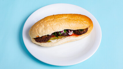 Beef kofta doner kebab isolated close up