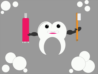 brush your teeth vector, brush your teeth icon, tooth mascot with toothbrush and toothpaste