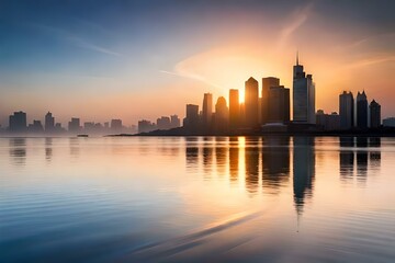 Fototapeta premium sunrise over the city generated by AI technology