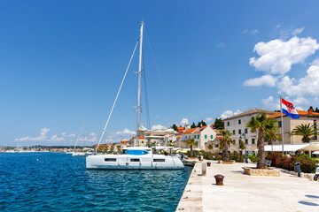 Fototapeta na wymiar Rogoznica waterfront and marina at the Mediterranean Sea vacation in Croatia