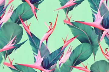 orange pattern tropical leaf trendy colorful jungle seamless pink flower. Generative AI.