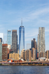 Fototapeta na wymiar New York City skyline of Manhattan with World Trade Center skyscraper portrait format in the United States