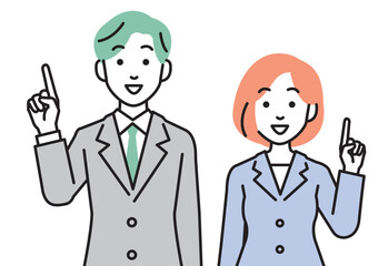 指差しで説明をするビジネスパーソン　男女
Business person explaining by pointing, men and women